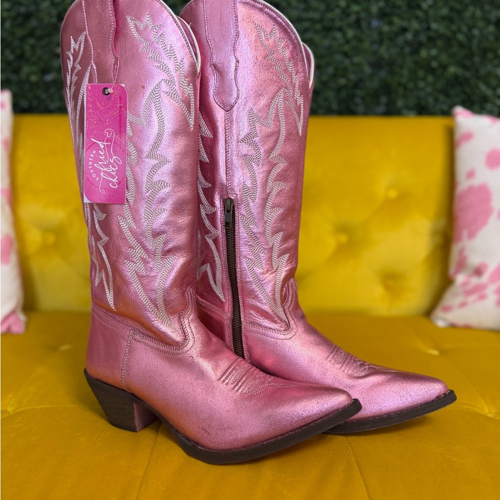 Southern Fried Chics Just‎ Call Dolly Pink Metallic Western Boots Size 9.5 NWT - Picture 3 of 16